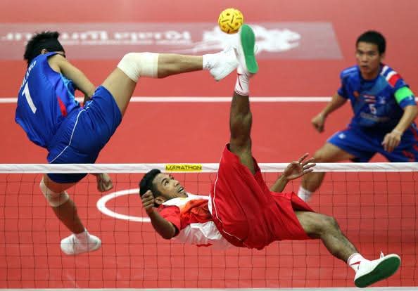 Sepak Takraw match in action