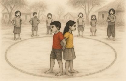 Children preparing to play Tulai Langum