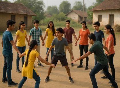 Children playing Goat and the Tiger outdoor game