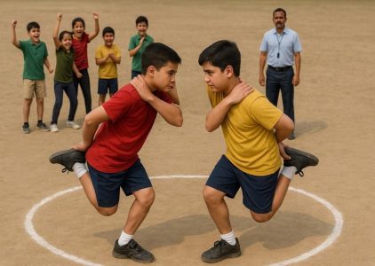 Children playing Murga Jhapat in Uttarakhand